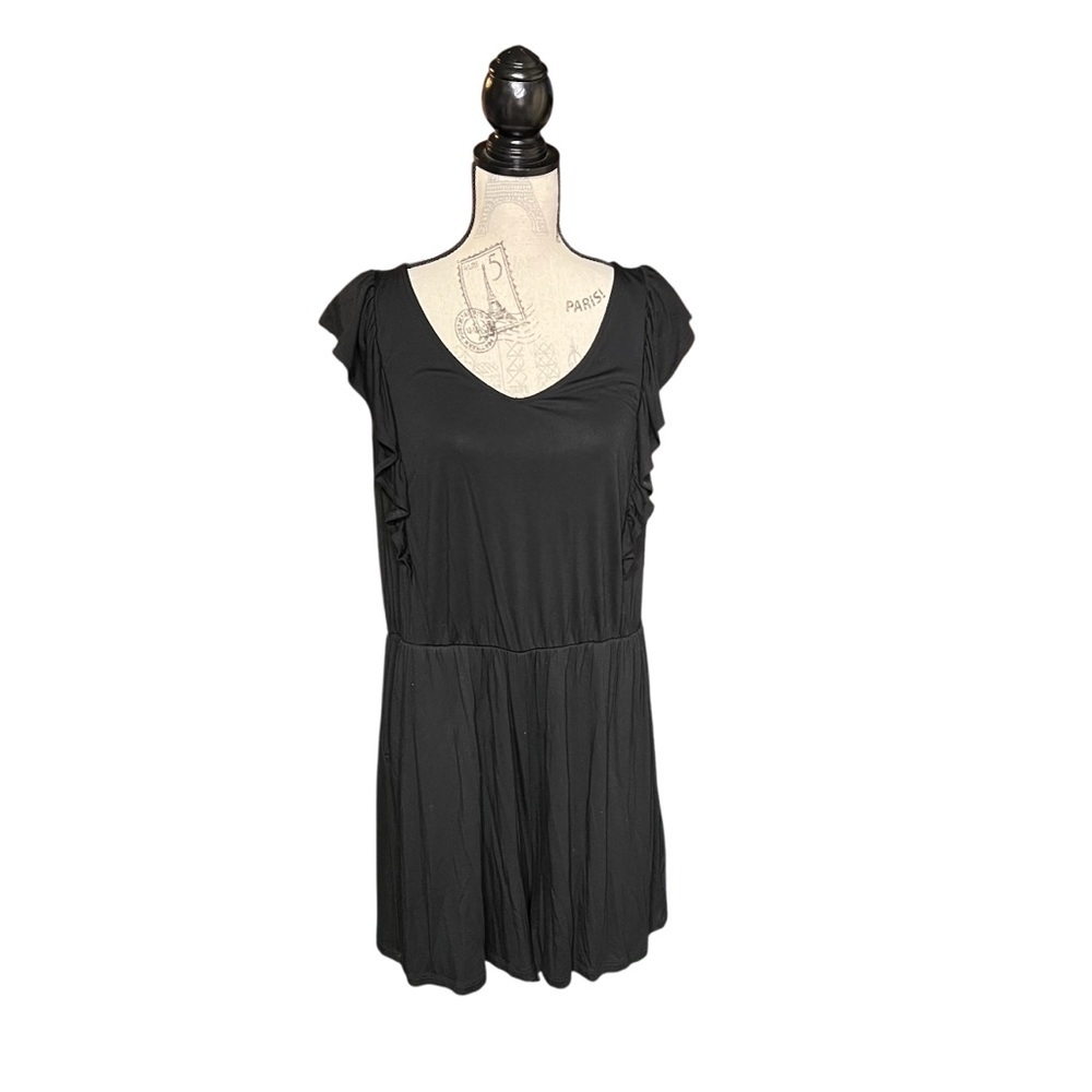 Reitmans Black Ruffled Cap Sleeve Jumpsuit Romper